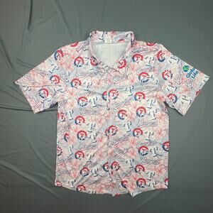 Texas Rangers Button Up Mens Medium White Hawaiian Allover Print Baseball Bold